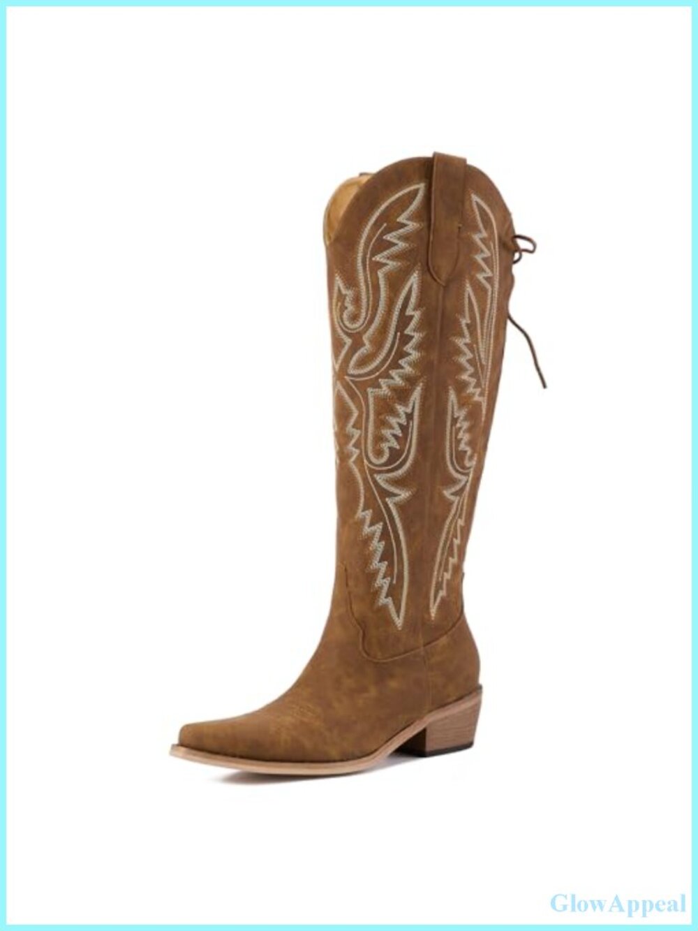 Wide Calf Cowboy Boots Faux Leather Knee High Lace Up Western
